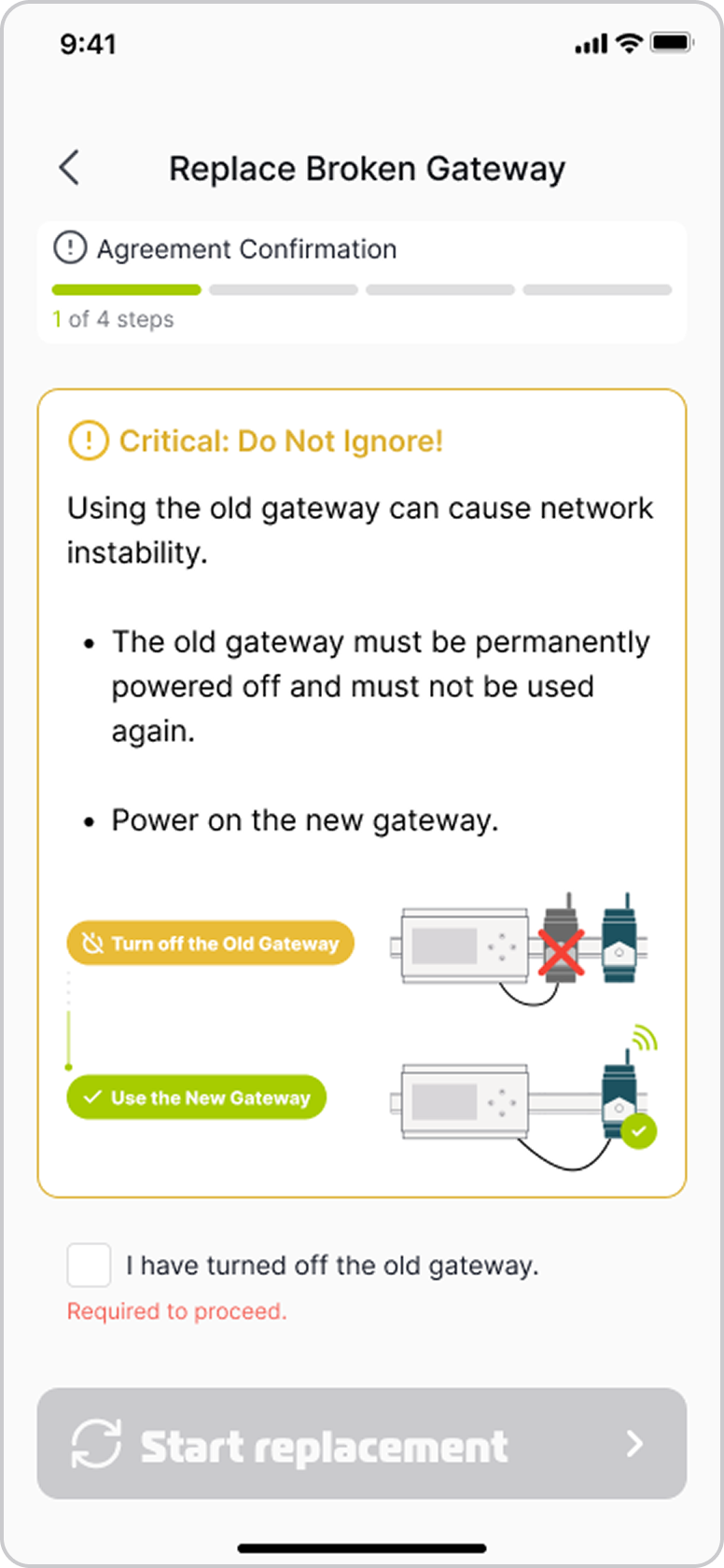 Replace Broken Gateway agreement screen, checkbox unchecked