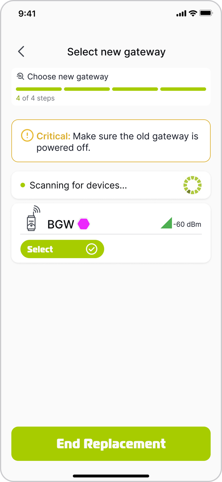 Select new gateway from list of available devices