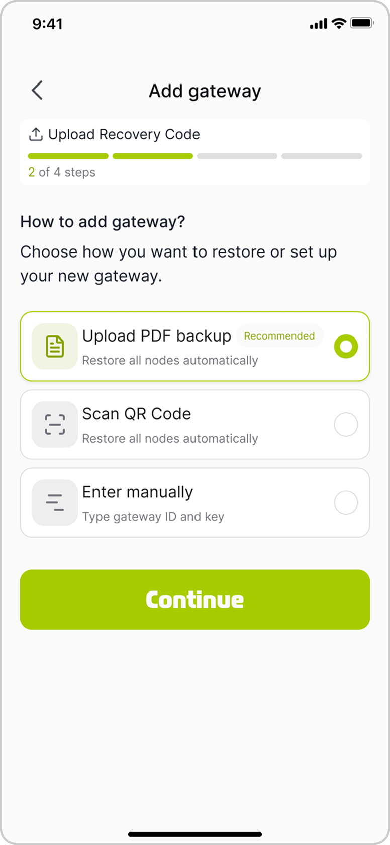 Add gateway recovery method selection