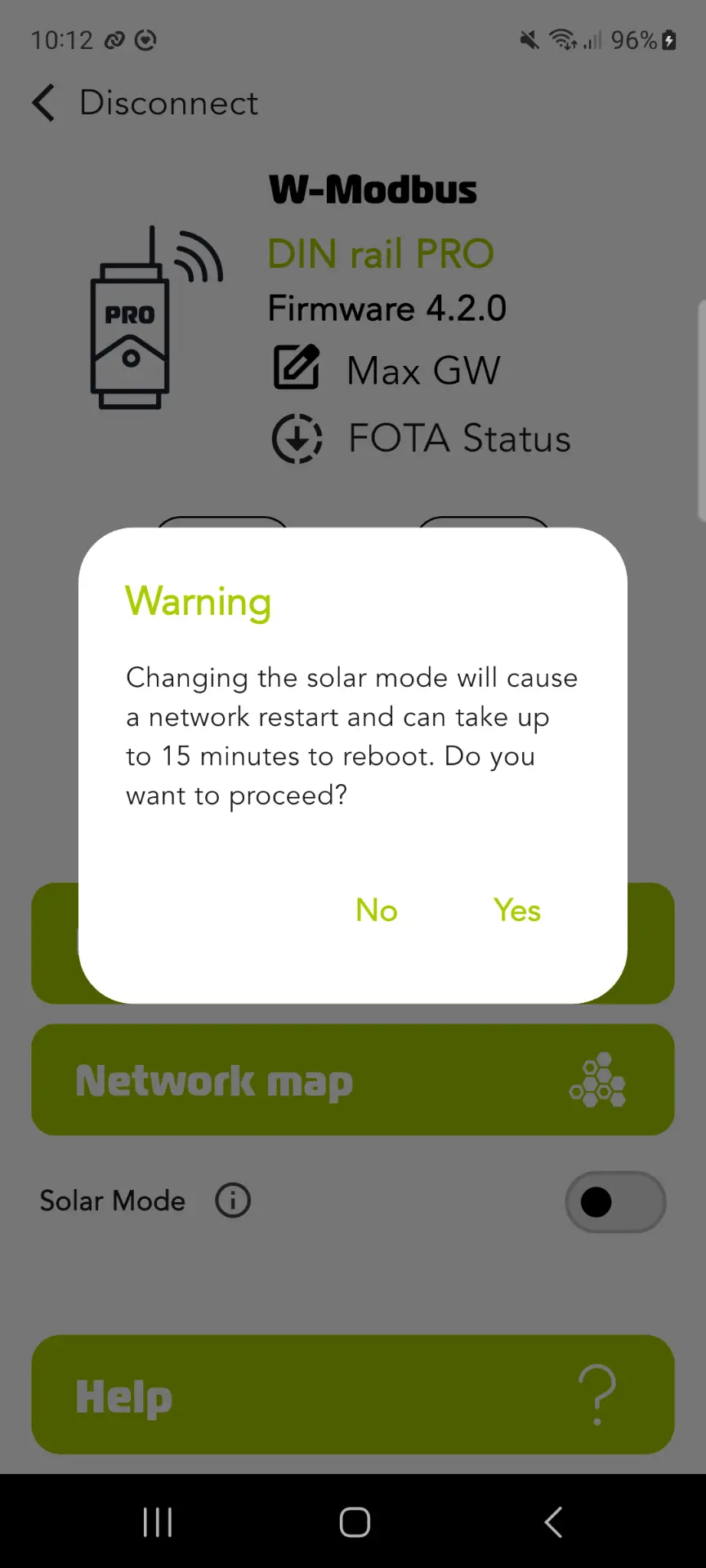 Step 2 - Warning dialog about network restart